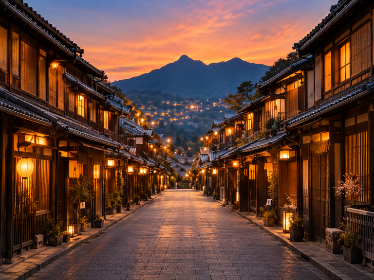 A traditional Japanese street in the evening